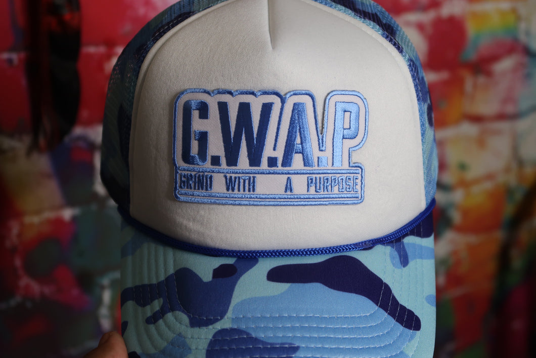 SKY BLUE/WHITE Camo GWAP TRUCKER HATS