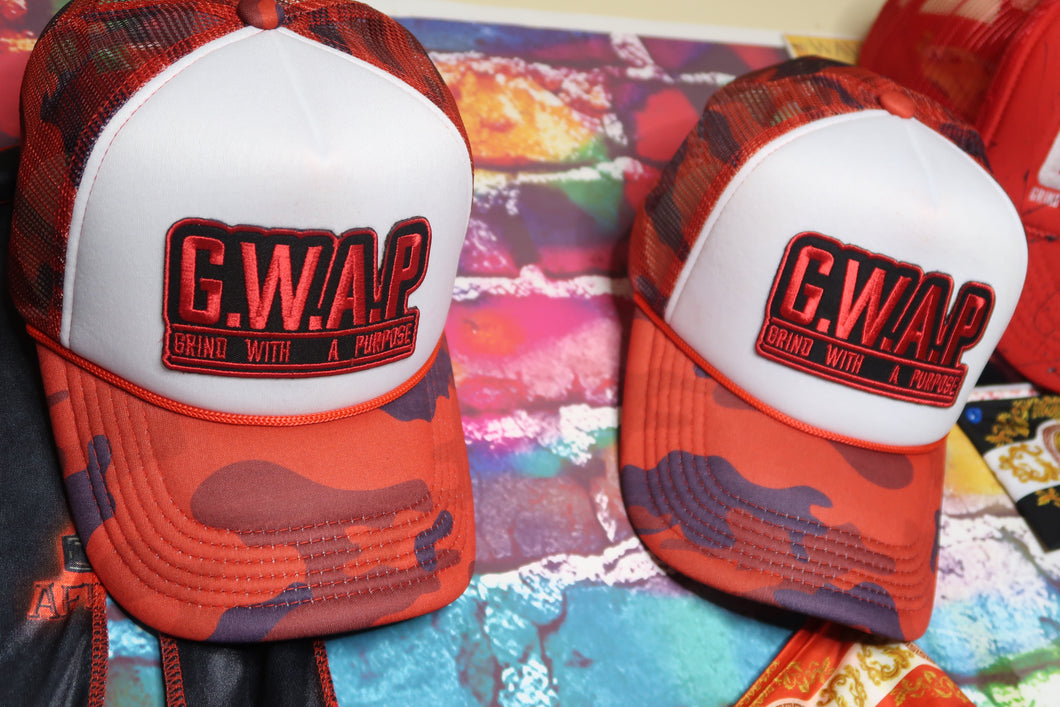 RED/WHITE Camo GWAP TRUCKER HAT